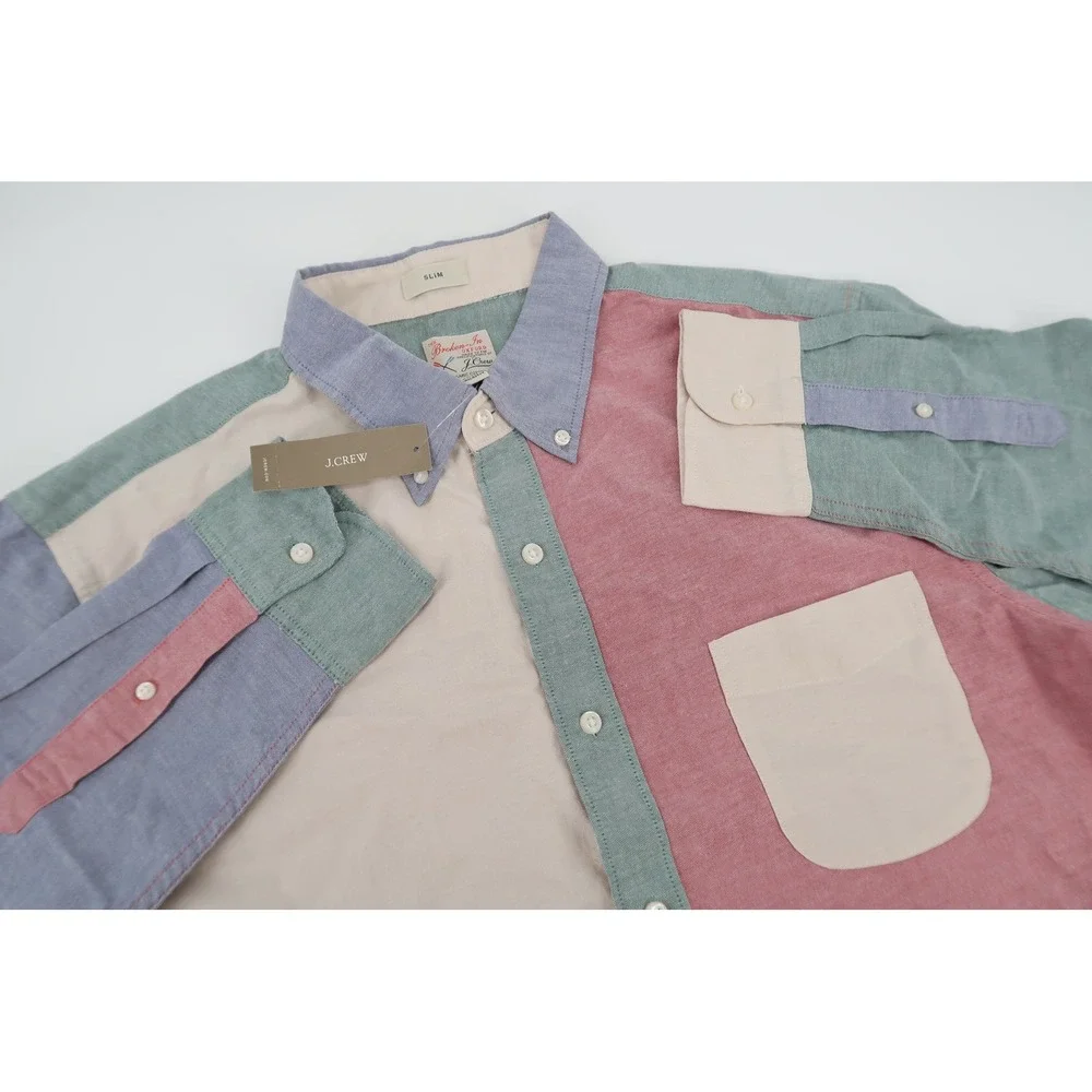 J.Crew Broken-In Oxford Shirt Mens Large Slim Multicolor Colorblock AZ488 New
